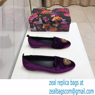 Dolce  &  Gabbana Velvet Devotion Loafers Slippers Purple 2021